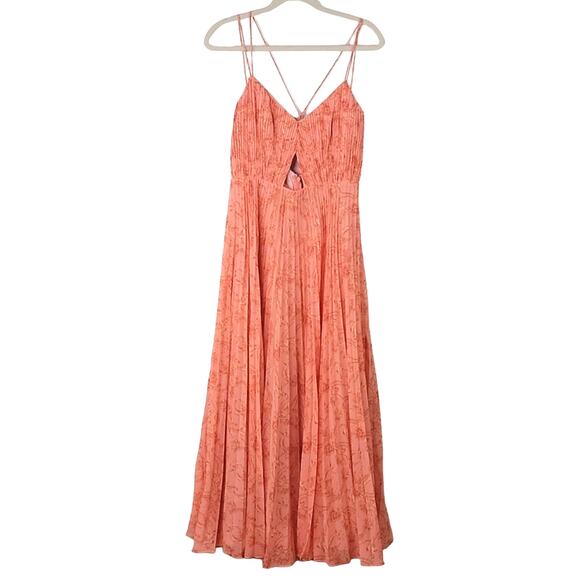 Amur | Chiffon Maxi Dress Pleated Long Flowing Cut Out 6 - Picture 2 of 14